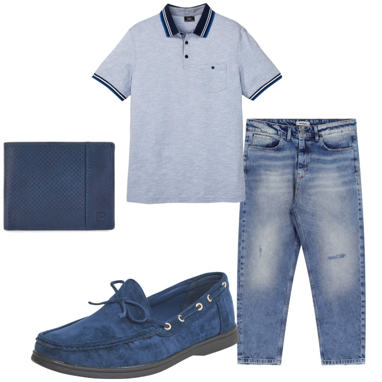 Outfit uomo - Total look #2230237. Stile Casual per Tutti i giorni. Abbinamento con polo, scarpe stringate, jeans, portafogli.