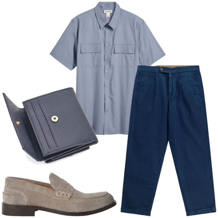 Outfit uomo - Total look #2230258. Stile Casual per Tutti i giorni. Abbinamento con camicie a manica corta, scarpe stringate, pantaloni chino, portafogli.