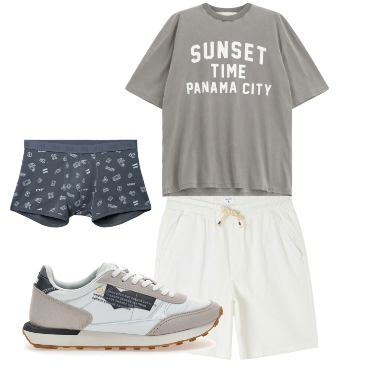 Outfit uomo - Total look #2230264. Stile Casual per Tutti i giorni. Abbinamento con shorts, boxer, t-shirt, sneakers.