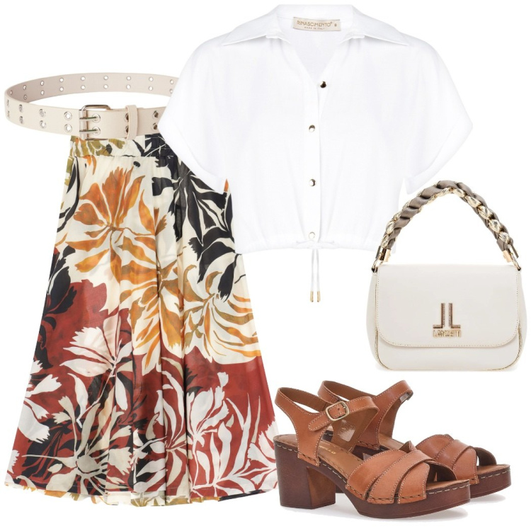 Outfit donna - Pretty girl. Stile Bon Ton per Tutti i giorni. Abbinamento con cinture, camicie a manica corta, gonne longuette, sandali in pelle, borse a tracolla.