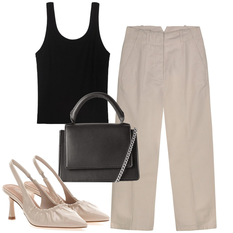 Outfit donna - Doppelganger. Stile Urban per Tutti i giorni. Abbinamento con borse a tracolla, pantaloni, décolleté, canottiere.