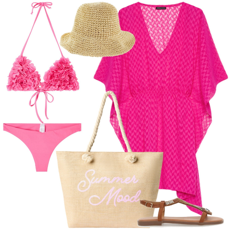 Outfit donna - Maxi bag per la spiaggia. Stile Casual chic per Mare. Abbinamento con cappelli, bikini, bikini, borse tote, caftani, sandali gioiello.
