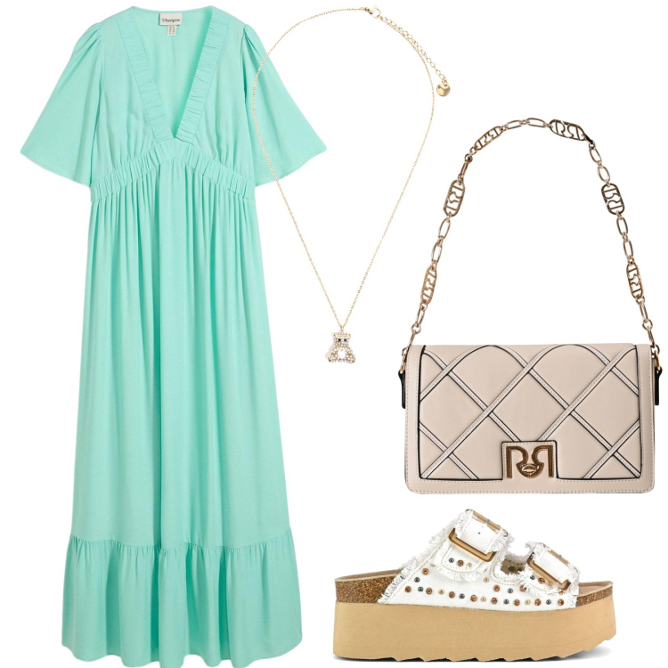 Outfit donna - Total look #2230339. Stile Basic per Tutti i giorni. Abbinamento con vestiti lunghi, borse a tracolla, ciondoli, sandali.