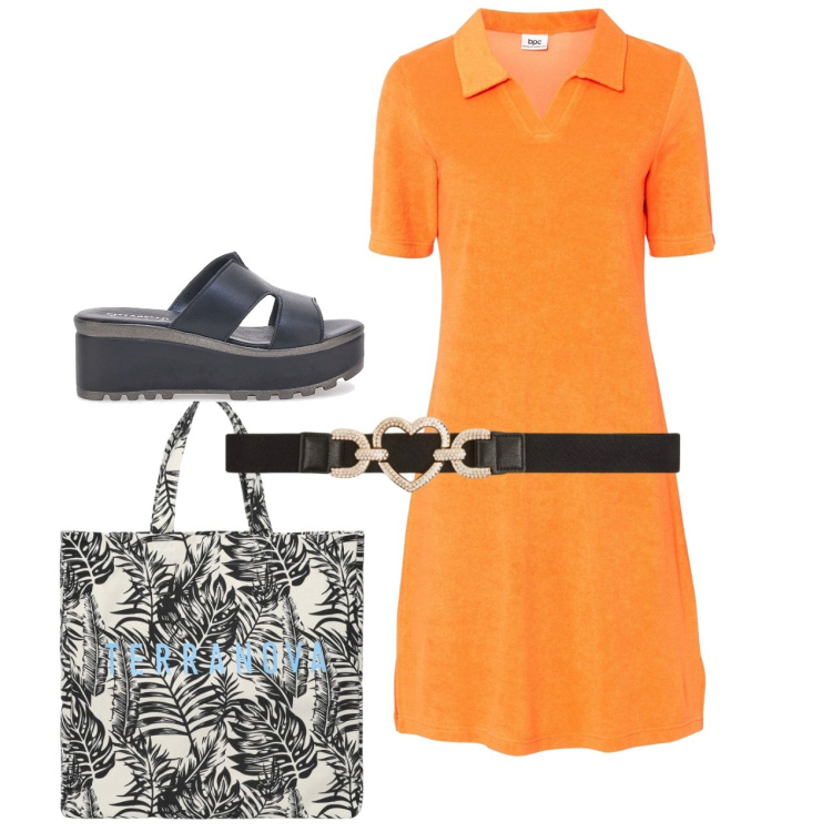 Outfit donna - City. Stile Bon Ton per Tutti i giorni. Abbinamento con vestiti midi/longuette, borse tote, cinture, sandali col tacco.