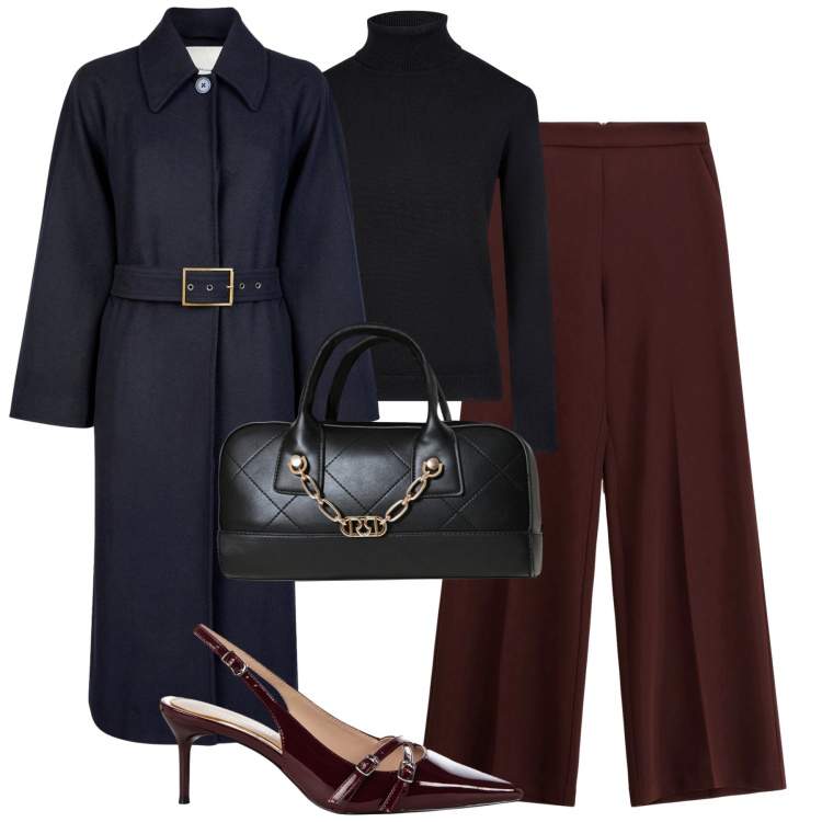 Outfit donna - Il cappotto doppelganger. Stile Urban per Tutti i giorni. Abbinamento con décolleté, borse a mano, pantaloni, cappotti, maglieria.