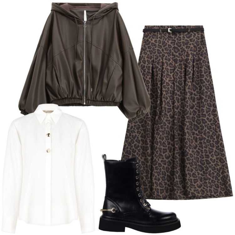 Outfit donna - Pantagonna e anfibi di mezza stagione. Stile Casual chic per Tutti i giorni. Abbinamento con anfibi, camicie, pantaloni, bomber.