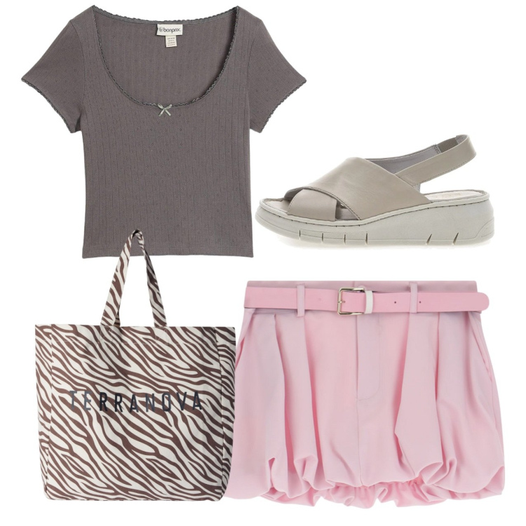 Outfit donna - La mini balloon. Stile Bon Ton per Tutti i giorni. Abbinamento con t-shirt, borse tote, minigonne, sandali.
