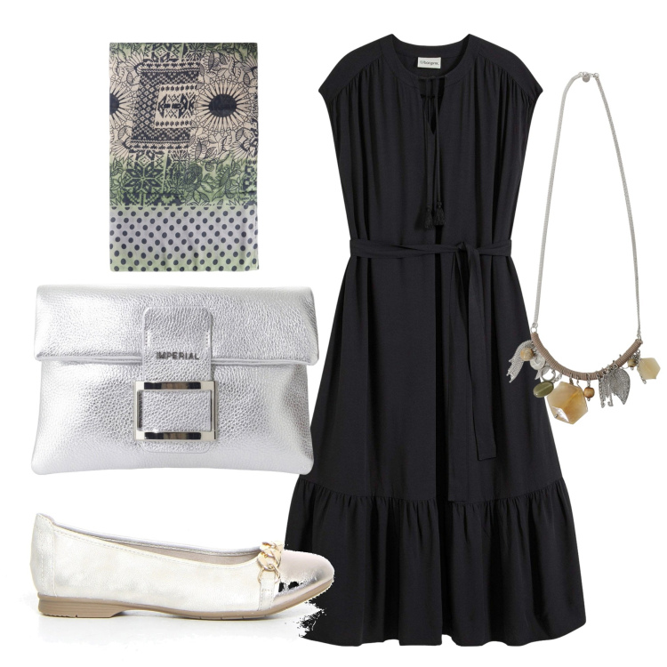 Outfit donna - Abito chemisier in cotone. Stile Bon Ton per Tutti i giorni. Abbinamento con vestiti chemisier, pochette, collane, stole, ballerine.