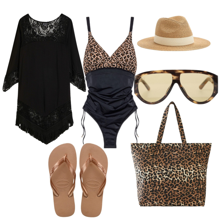 Outfit donna - Pronta per il mare. Stile Casual chic per Mare. Abbinamento con vestiti da spiaggia, shopping bag, cappelli, occhiali da sole, costumi interi, ciabatte.