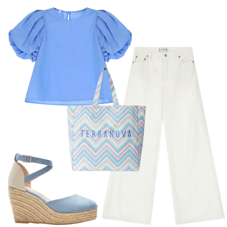 Outfit donna - Total look #2230438. Stile Casual per Tutti i giorni. Abbinamento con sandali, borse tote, pantaloni, bluse.