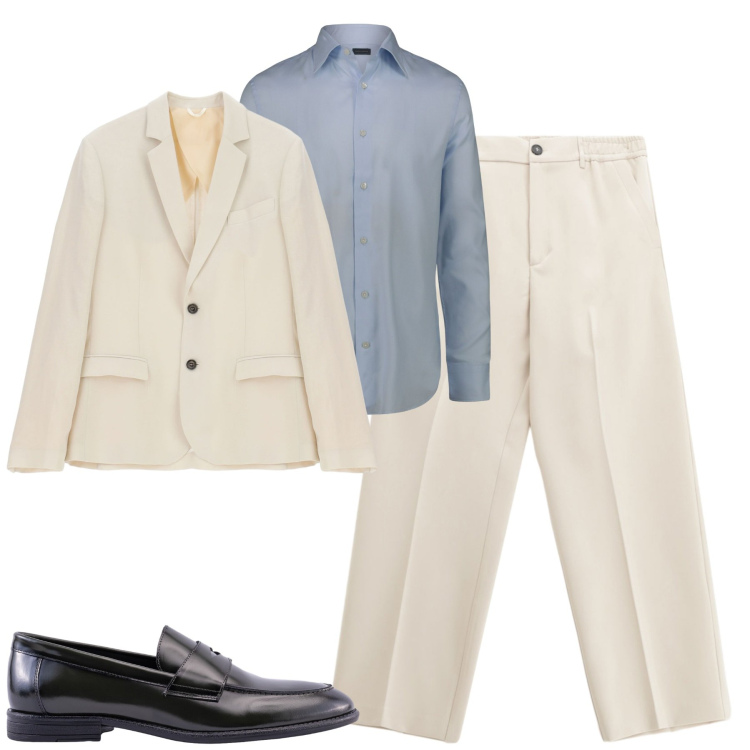 Outfit uomo - Agosto. Stile Business/Elegante per Serata speciale. Abbinamento con giacche, pantaloni, camicie, scarpe stringate.