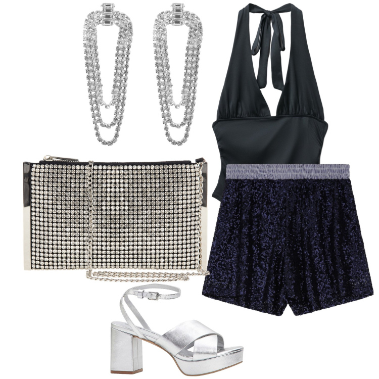 Outfit donna - Quando il body fa il top 2. Stile Sexy per Serata fuori. Abbinamento con sandali col tacco, orecchini, body, pochette, shorts.