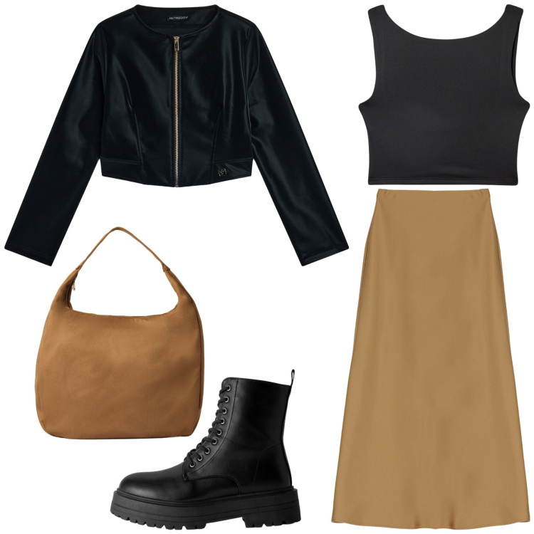 Outfit donna - Arriva l\' autunno. Stile Rock per Tutti i giorni. Abbinamento con borse a mano, anfibi, top, gonne lunghe, blazer.