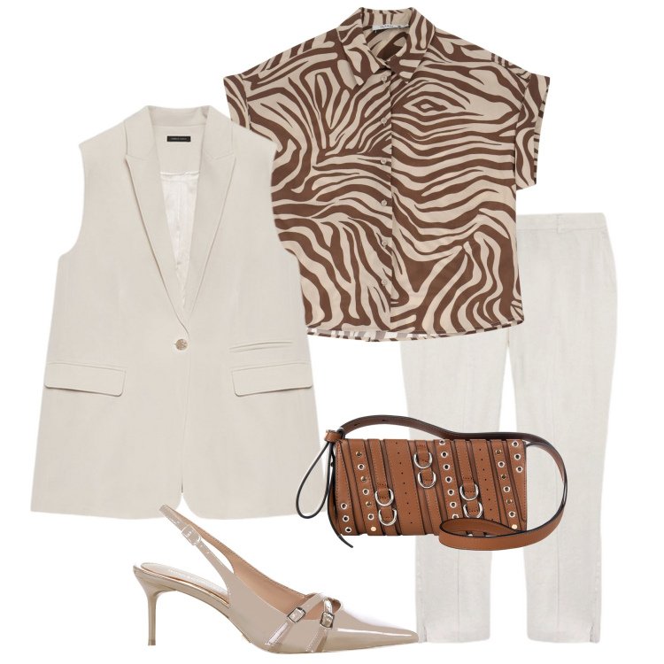 Outfit donna - Giacca smanicata. Stile Casual chic per Serata fuori. Abbinamento con borse a spalla, décolleté, camicie a manica corta, gilet, pantaloni chino.