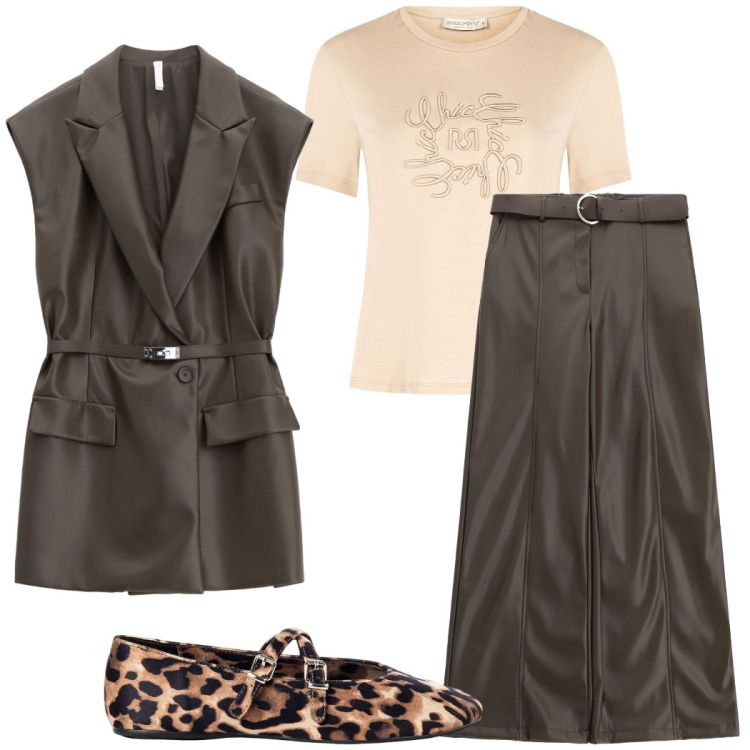 Outfit donna - Total look #2230580. Stile Chic per Ufficio. Abbinamento con ballerine, t-shirt, pantaloni, gilet.