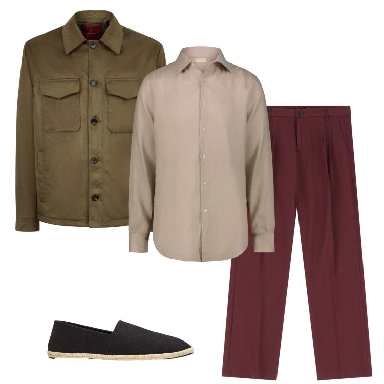 Outfit uomo - Sera di fine agosto. Stile Casual per Serata speciale. Abbinamento con espadrillas, pantaloni, giacche, camicie.
