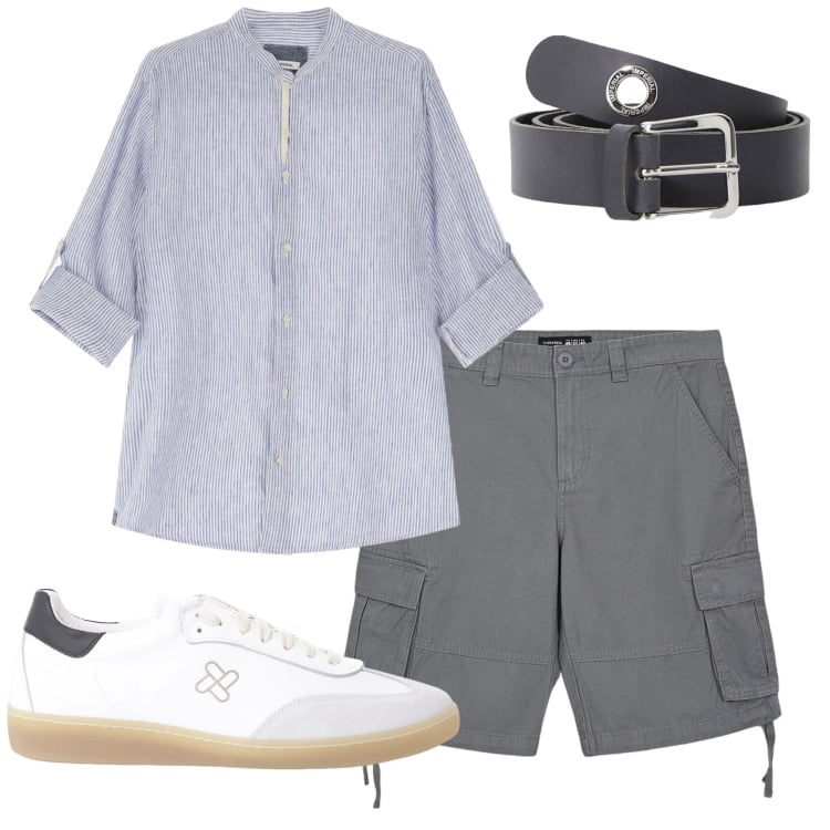 Outfit uomo - Serate d\'agosto. Stile Business/Elegante per Serata speciale. Abbinamento con bermuda, cinture, sneakers, camicie.