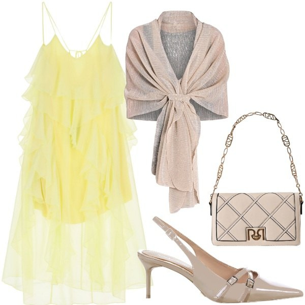 Outfit donna - Matrimonio in vista. Stile Glamour per Tutti i giorni. Abbinamento con stole, décolleté, borse a tracolla, vestiti lunghi.