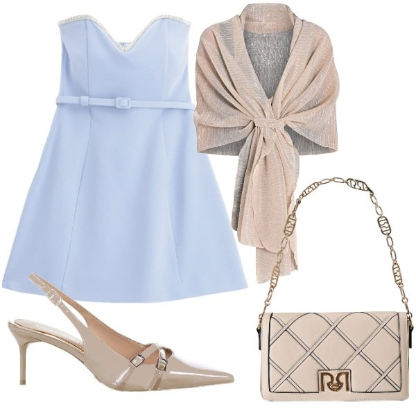 Outfit donna - Matrimonio in vista. Stile Glamour per Cerimonia. Abbinamento con stole, décolleté, borse a tracolla, vestiti corti.
