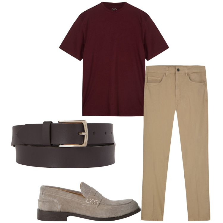 Outfit uomo - Total look #2230647. Stile Casual per Ufficio. Abbinamento con scarpe stringate, cinture, t-shirt, pantaloni.