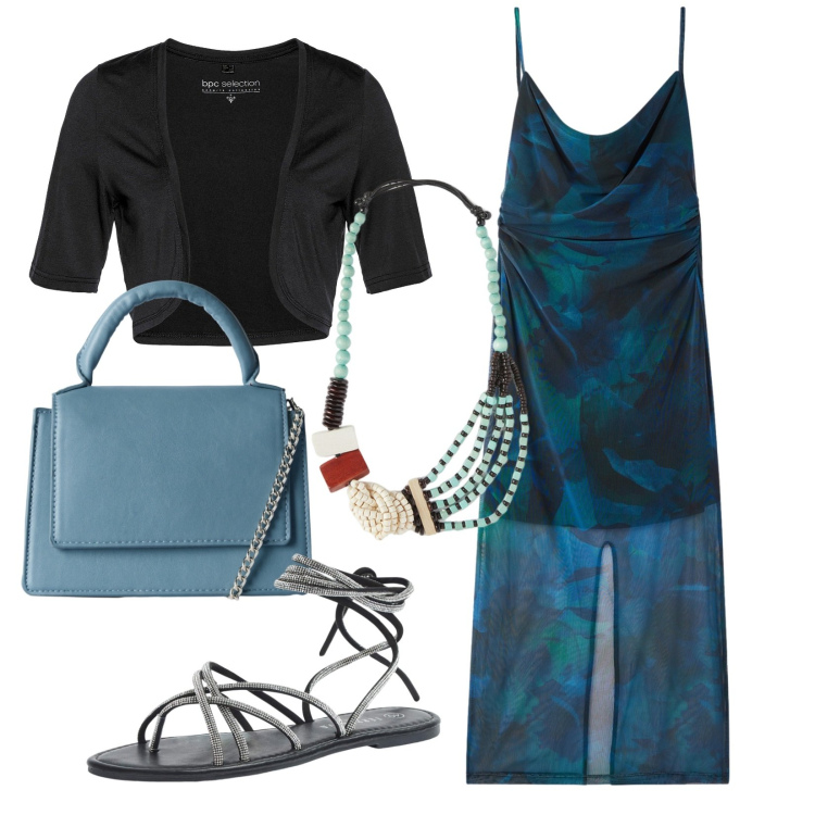 Outfit donna - Io vestito con lo spacco. Stile Sexy per Serata fuori. Abbinamento con blazer, vestiti lunghi, sandali alla schiava, borse a tracolla, collane.