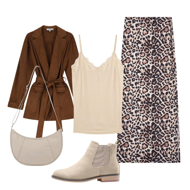 Outfit donna - Serata fresca. Stile Glamour per Cerimonia. Abbinamento con top, stivaletti chelsea, gonne lunghe, blazer, borse a spalla.