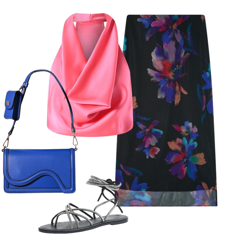 Outfit donna - Total look #2230703. Stile Glamour per Serata fuori. Abbinamento con gonne lunghe, sandali alla schiava, top, pochette.