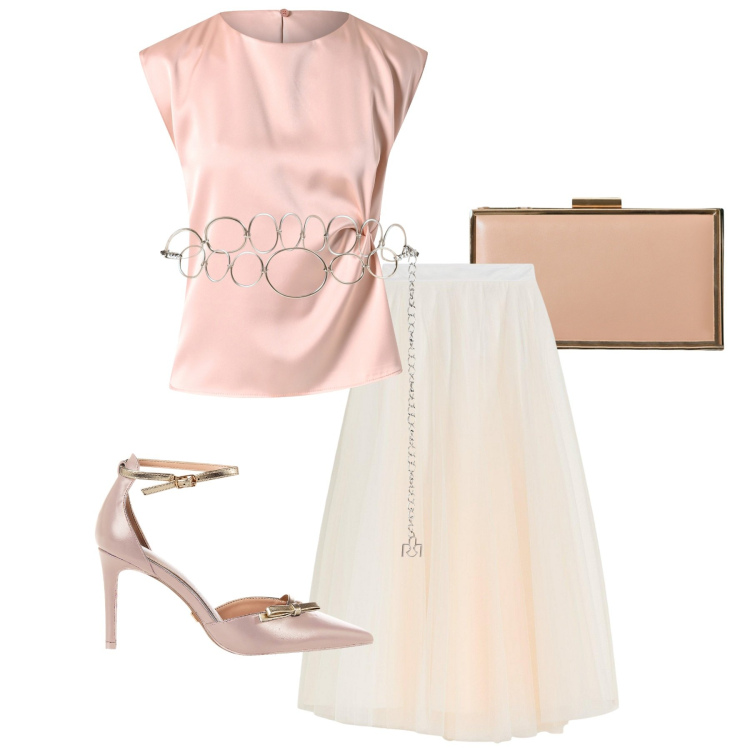 Outfit donna - Total look #2230773. Stile Glamour per Cerimonia. Abbinamento con gonne lunghe, cinture, décolleté, pochette, top.