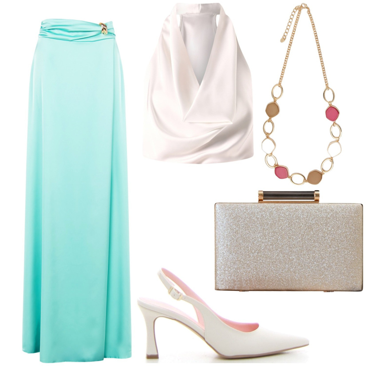 Outfit donna - Total look #2230799. Stile Glamour per Cerimonia. Abbinamento con clutch, gonne, top, collane, décolleté.