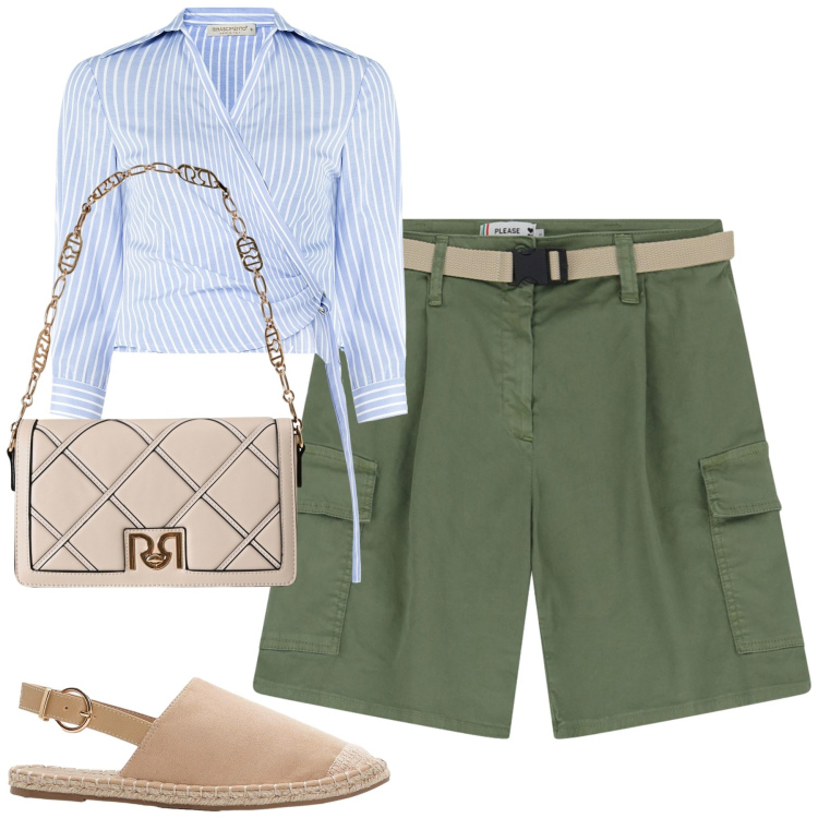 Outfit donna - I bermuda verde oliva. Stile Casual chic per Tutti i giorni. Abbinamento con espadrillas, borse a tracolla, camicie, shorts.