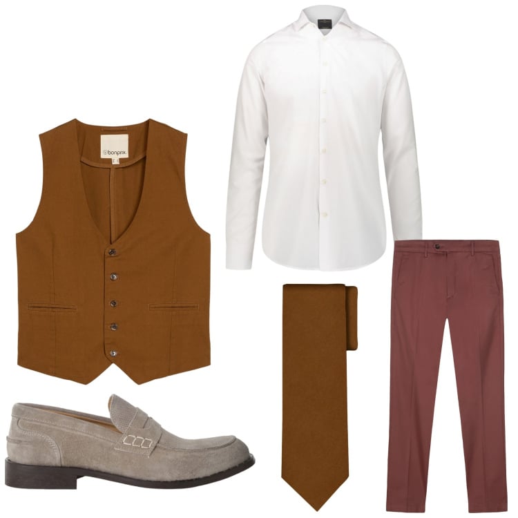 Outfit uomo - Elegantemente. Stile Business/Elegante per Serata speciale. Abbinamento con gilet, scarpe stringate, pantaloni chino, cravatte, camicie.