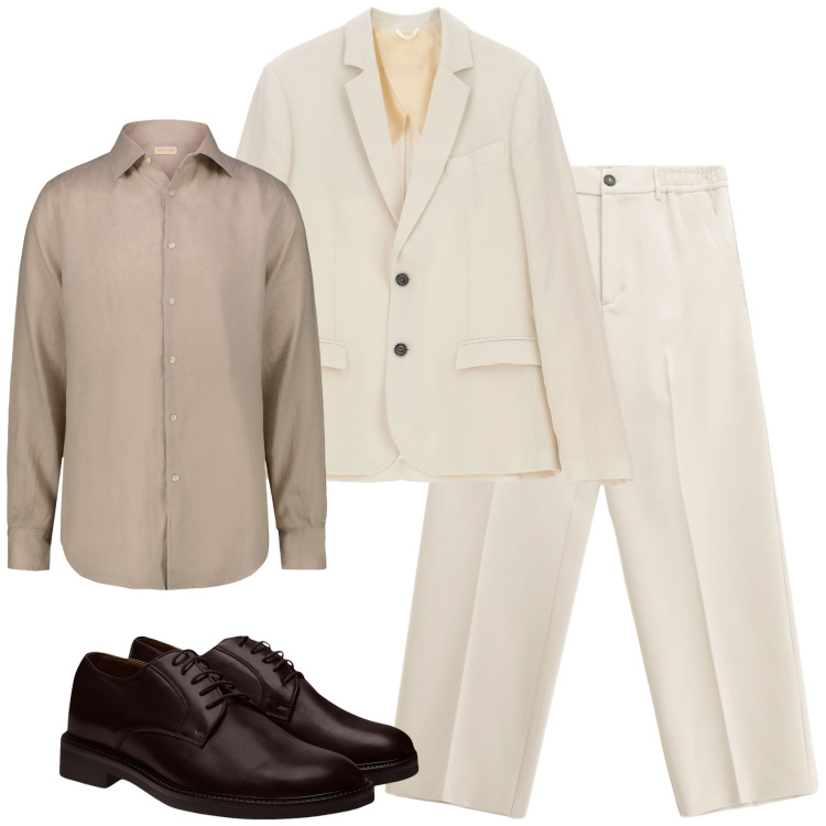 Outfit uomo - Tonalità neutre per una cerimonia. Stile Business/Elegante per Cerimonia. Abbinamento con giacche, pantaloni, scarpe stringate, camicie.