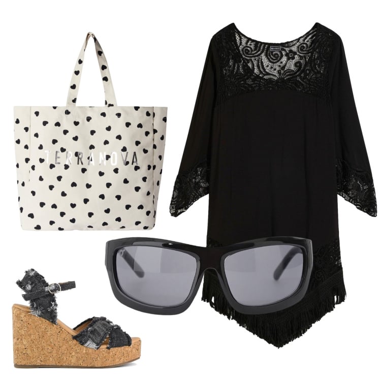 Outfit donna - Total look #2230858. Stile Casual per Mare. Abbinamento con vestiti da spiaggia, borse tote, occhiali da sole, zeppe.