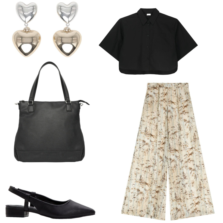 Outfit donna - Total look #2230860. Stile Bon Ton per Ufficio. Abbinamento con décolleté, orecchini, shopping bag, pantaloni, camicie a manica corta.