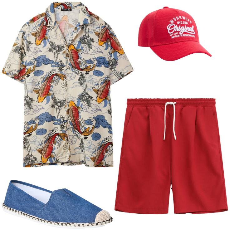 Outfit uomo - Aperitivo in barca!. Stile Casual per Mare. Abbinamento con cappelli, espadrillas, camicie a manica corta, bermuda.