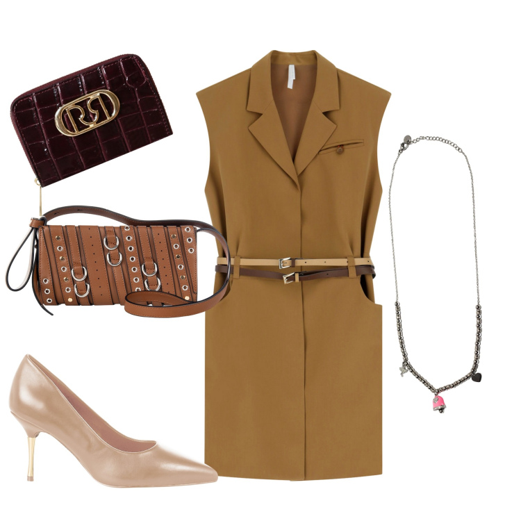 Outfit donna - Il tacco chic. Stile Casual chic per Tutti i giorni. Abbinamento con borse a spalla, décolleté, portafogli, vestiti corti, ciondoli.