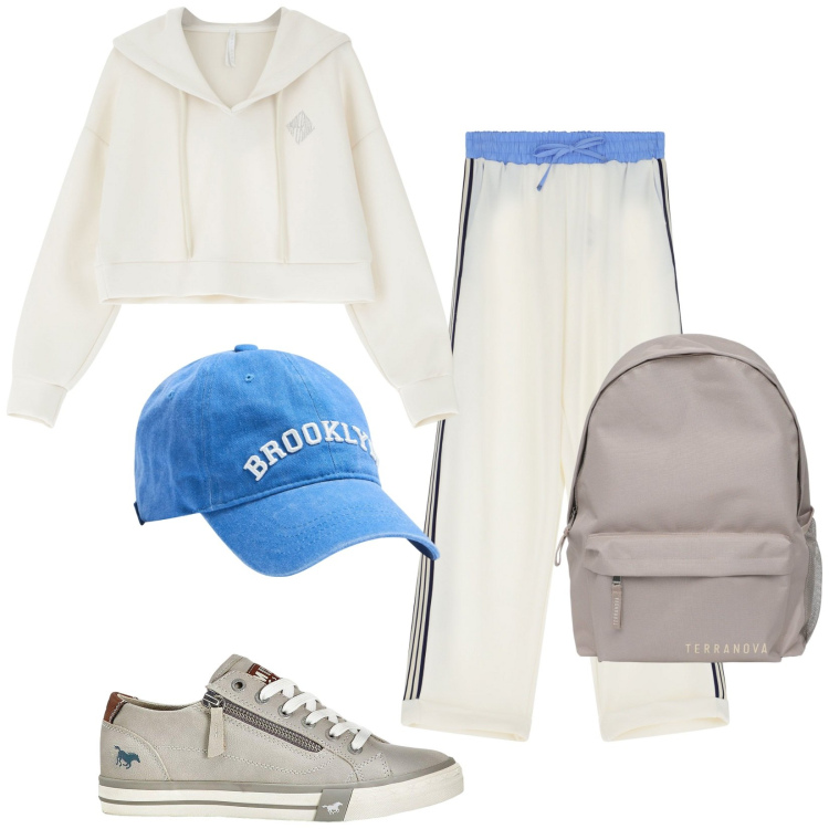 Outfit donna - Total look #2230930. Stile Casual chic per Tutti i giorni. Abbinamento con sneakers, cappelli, zaini, pantaloni, felpe con cappuccio.