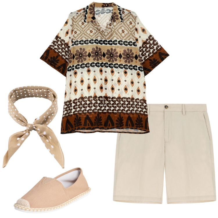 Outfit uomo - Leggerezza. Stile Casual per Tutti i giorni. Abbinamento con espadrillas, bermuda, camicie a manica corta, sciarpe e foulard.