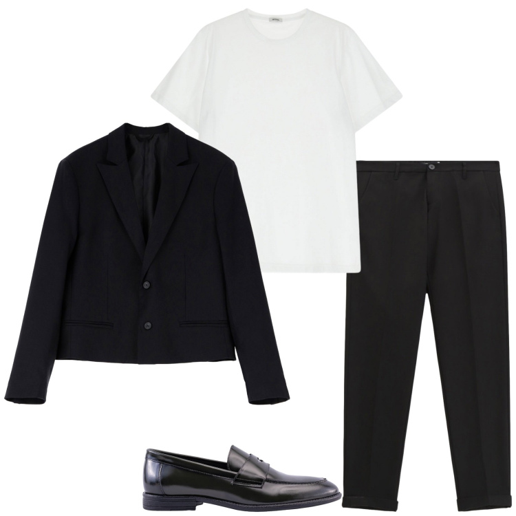 Outfit uomo - Elegante con una t-shirt. Stile Business/Elegante per Serata speciale. Abbinamento con giacche, t-shirt, pantaloni, scarpe stringate.