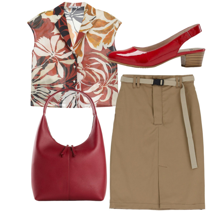 Outfit donna - Total look. Stile Bon Ton per Ufficio. Abbinamento con décolleté, shopping bag, gonne, camicie.
