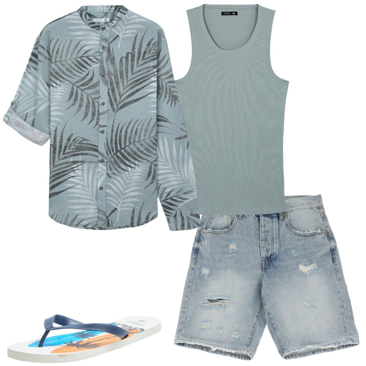 Outfit uomo - Passeggiata sul lungomare. Stile Casual per Tutti i giorni. Abbinamento con sandali, camicie, canottiere, bermuda.