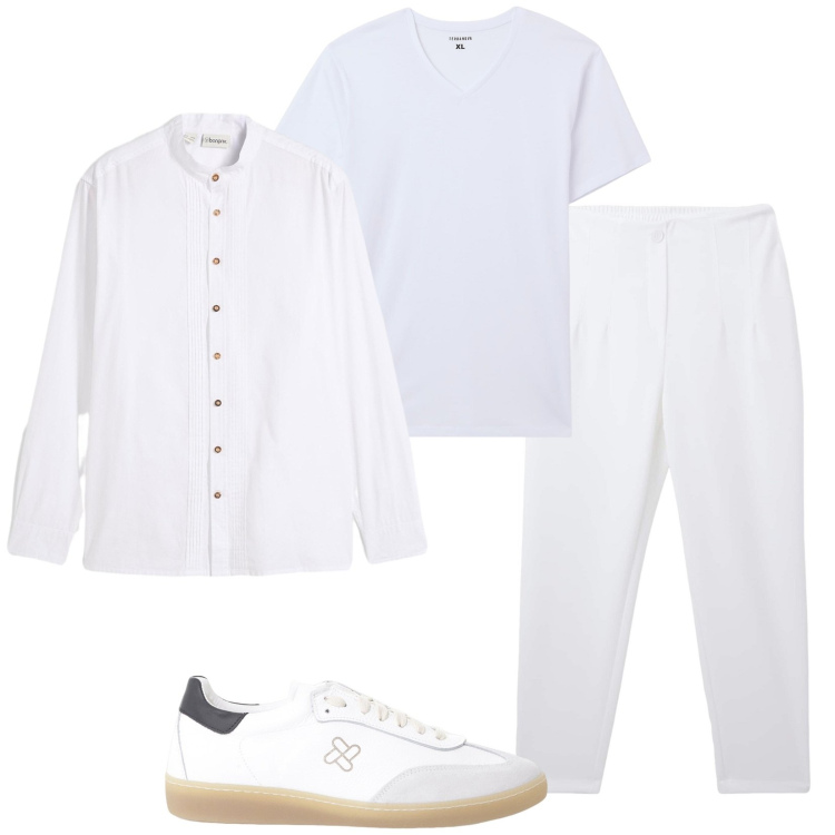 Outfit uomo - White party. Stile Casual per Serata speciale. Abbinamento con camicie, pantaloni chino, t-shirt, sneakers.
