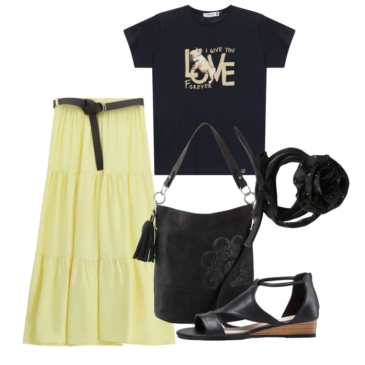 Outfit donna - Le balze. Stile Bon Ton per Tutti i giorni. Abbinamento con sandali, borse a mano, collane, t-shirt, gonne lunghe.