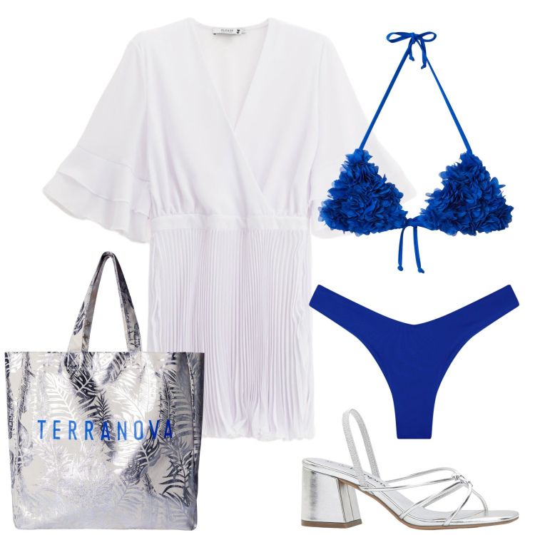 Outfit donna - Capri. Stile Sexy per Mare. Abbinamento con sandali col tacco, borse tote, bikini, bikini, vestiti corti.