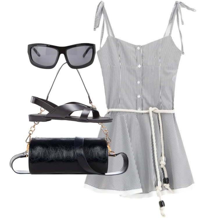 Outfit donna - Il caldo in città. Stile Bon Ton per Tutti i giorni. Abbinamento con sandali, borse a mano, occhiali da sole, vestiti.