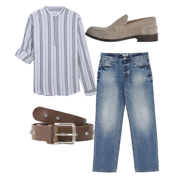 Outfit uomo - Total look. Stile Casual per Tutti i giorni. Abbinamento con camicie, jeans, cinture, scarpe stringate.