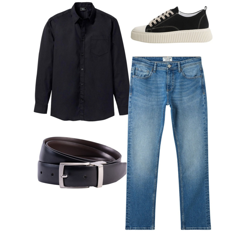Outfit uomo - Total look. Stile Casual per Tutti i giorni. Abbinamento con camicie, jeans, sneakers, cinture.