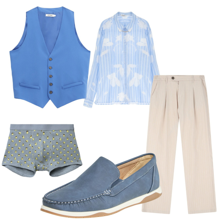 Outfit uomo - Total look #2231050. Stile Trendy per Serata speciale. Abbinamento con scarpe stringate, boxer, gilet, pantaloni, camicie.