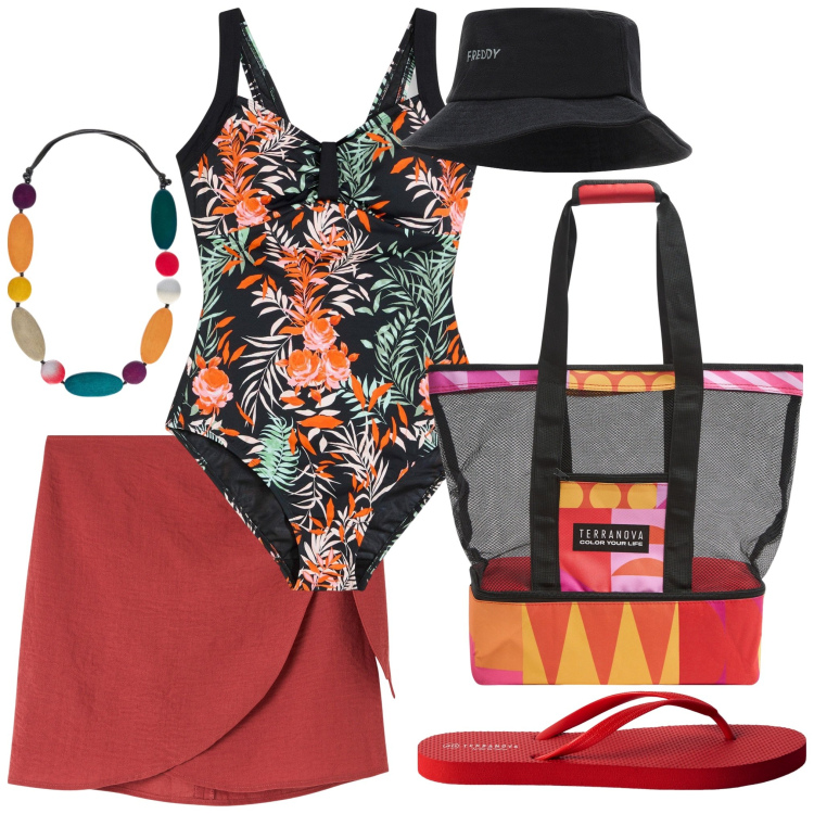 Outfit donna - La borsa per il mare. Stile Minimal per Mare. Abbinamento con costumi interi, vestiti da spiaggia, borse tote, infradito, cappelli, collane.