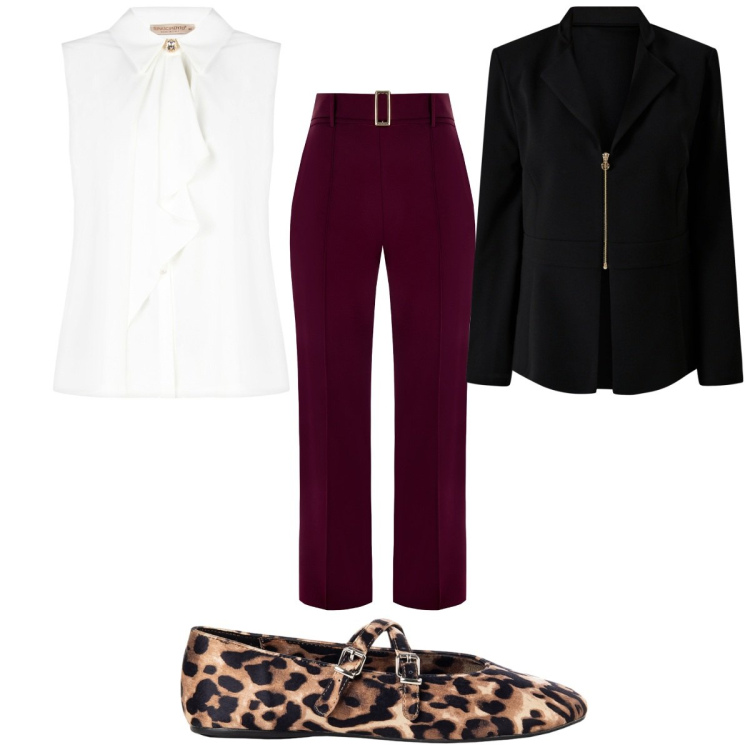 Outfit donna - Total look #2231109. Stile Trendy per Tutti i giorni. Abbinamento con pantaloni, blazer, top, ballerine.